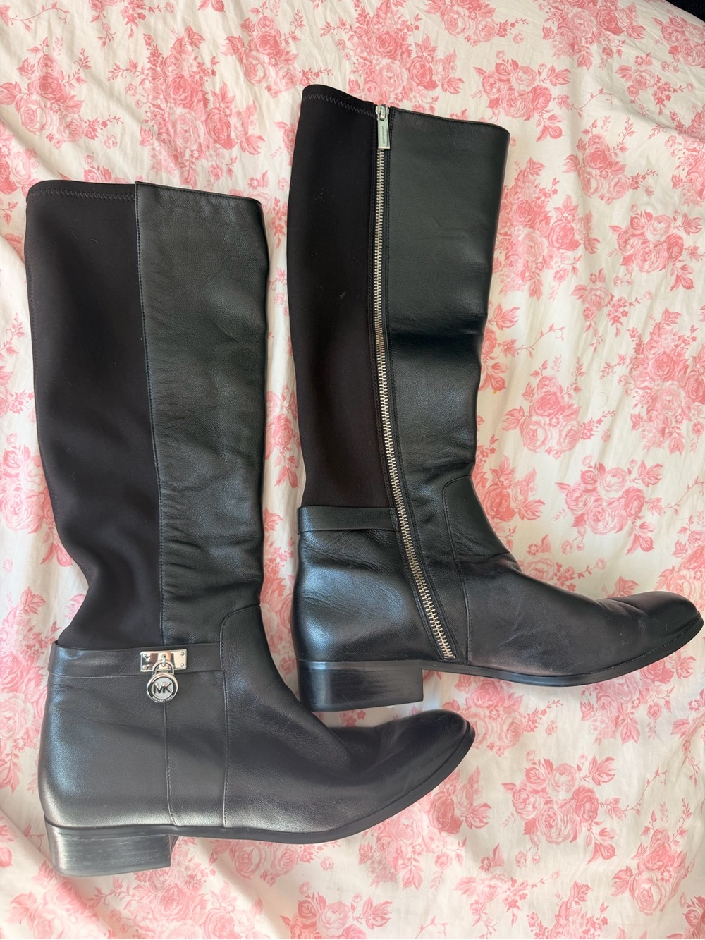 Michael Kors Black Leather Knee-High Zip Riding Boots